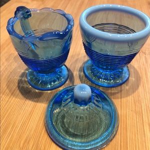 Rare vintage miniature Fenton three piece cream and sugar set.